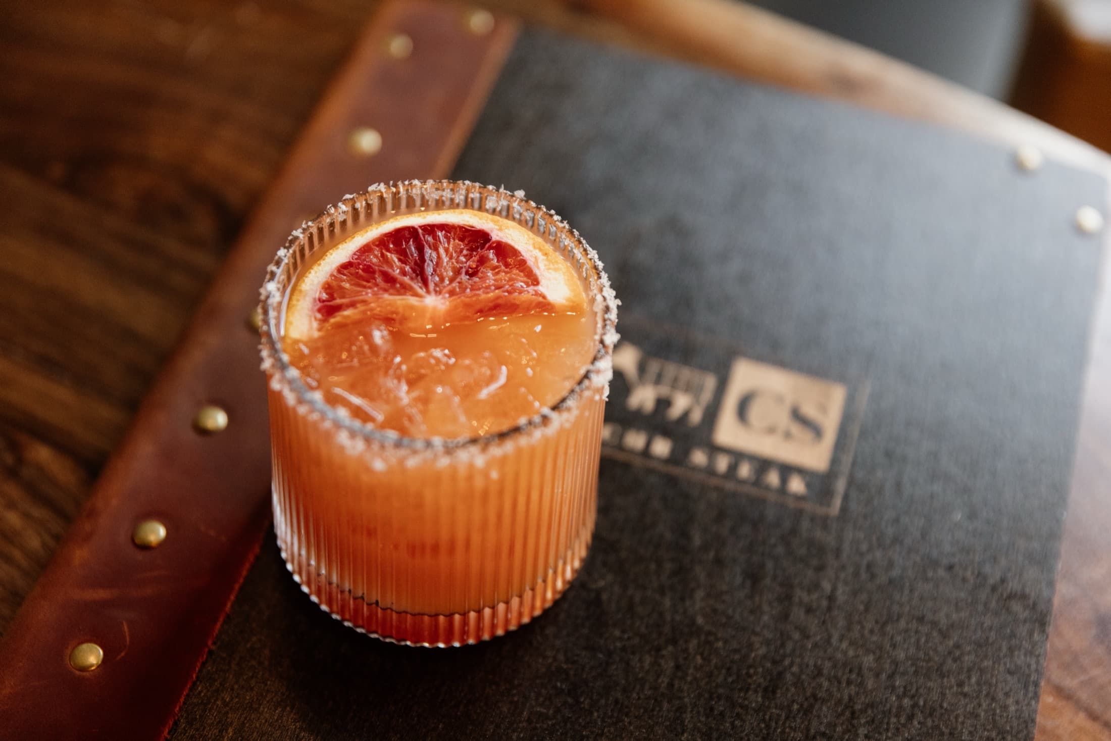Blood orange margarita cocktail at CHR Steak