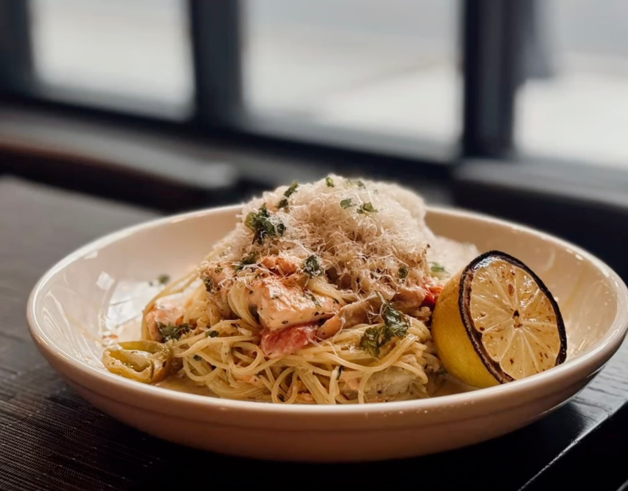 Gulf shrimp squid-ink linguini at CHR Steak