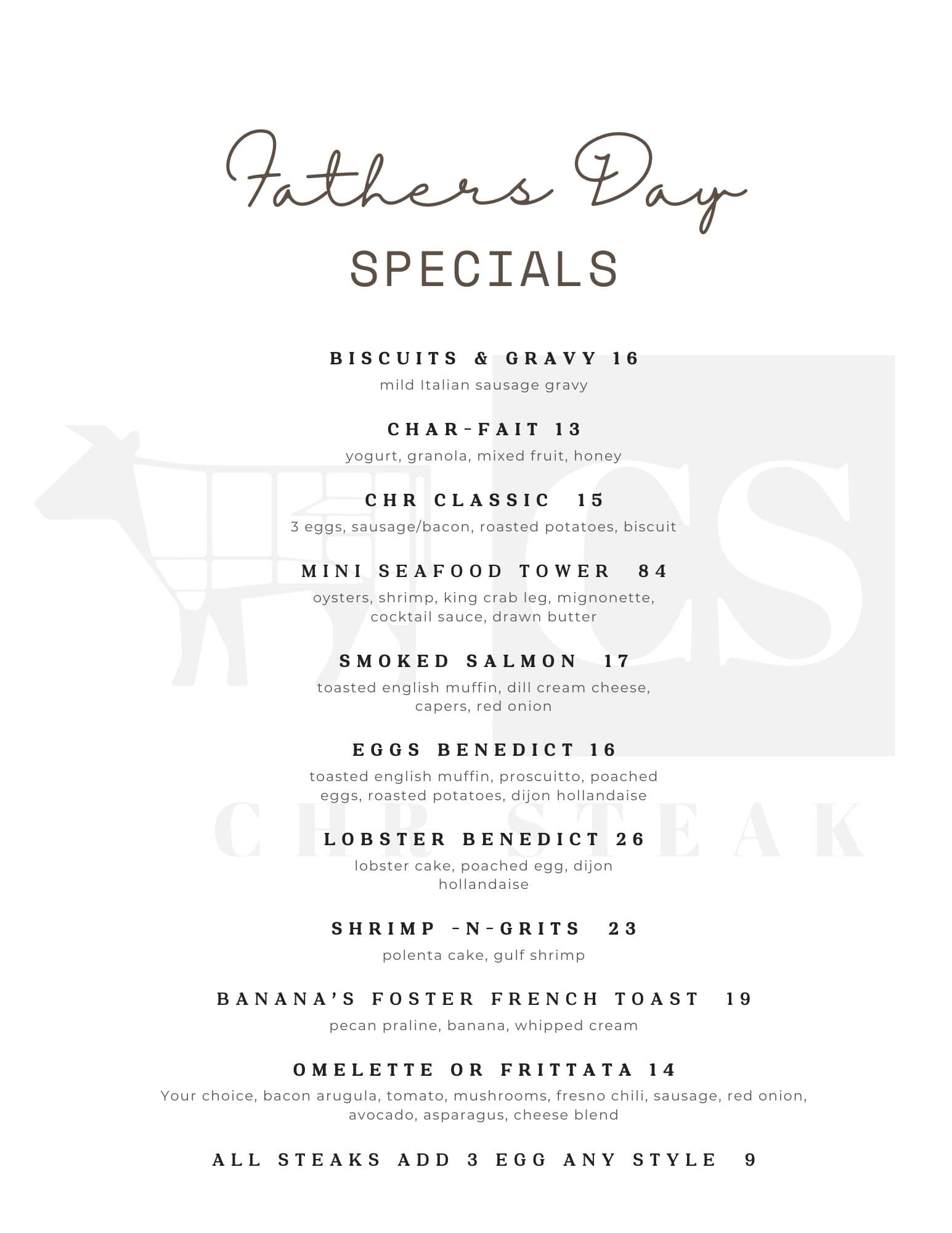 Father's Day Brunch & Dinner at CHR Steak