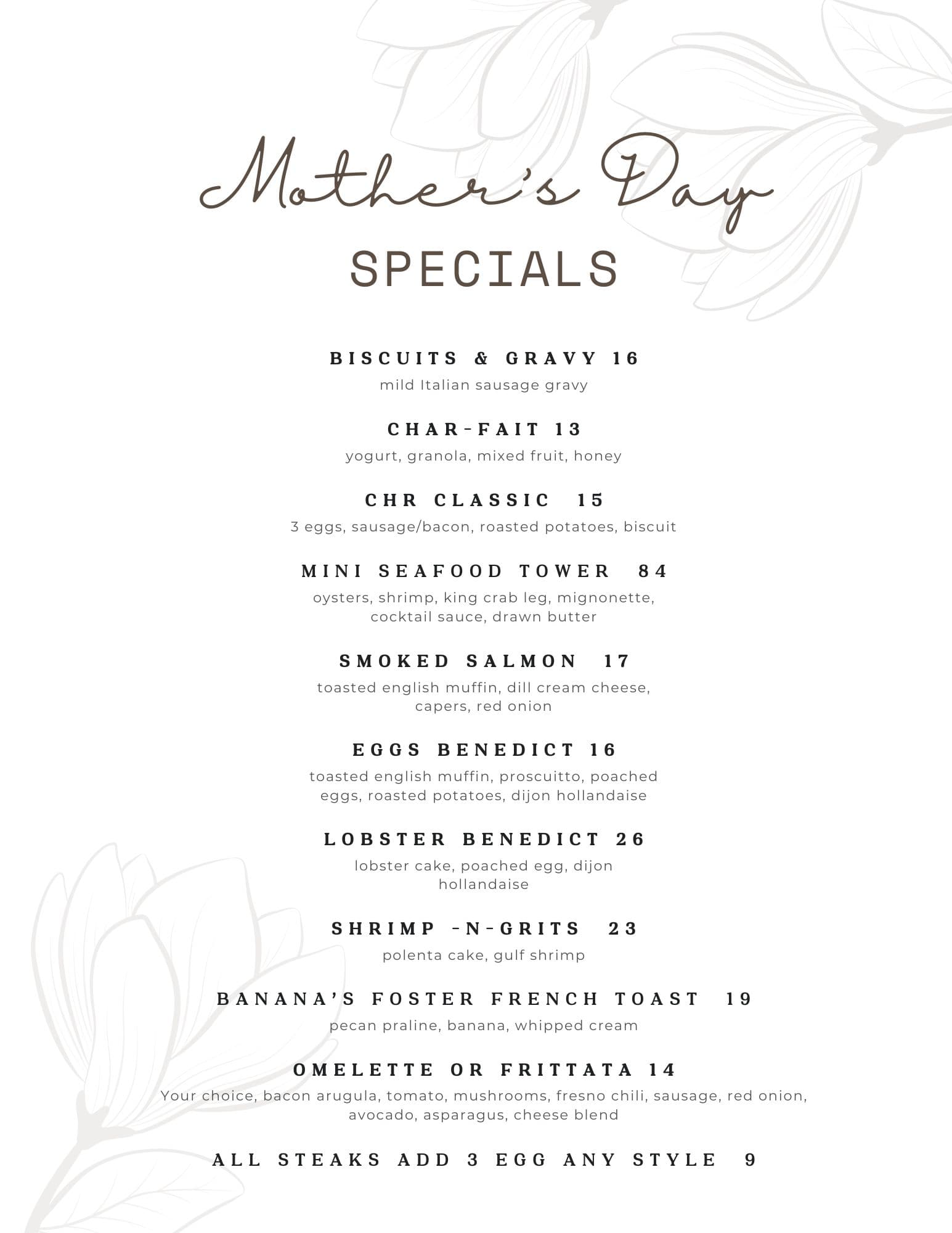 Mother's Day Brunch at CHR Steak